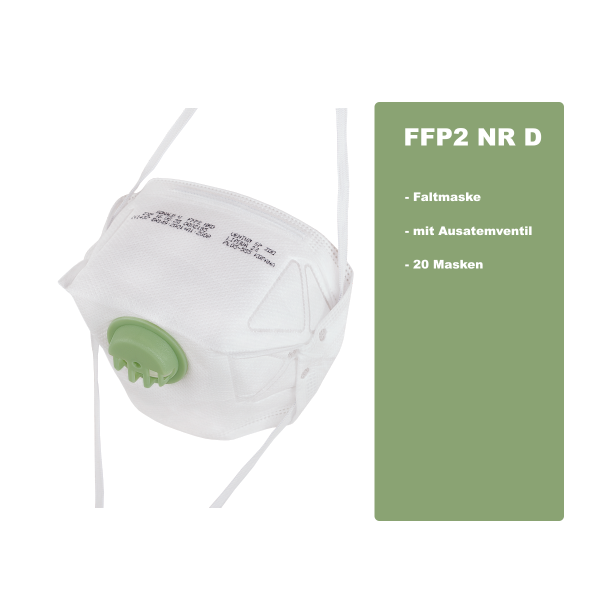 20 x Oxyline Faltmaske DONALD FFP2 200 NR D faltbar mit Ausatemventil - 20 Masken