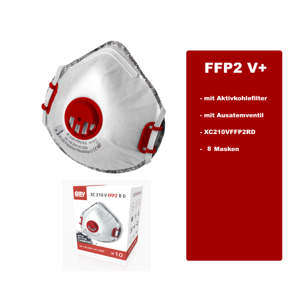 8x Oxyline Atemschutzmaske FFP2 CX210 V NR D mit Aktivkohlefilter - 1 Pack