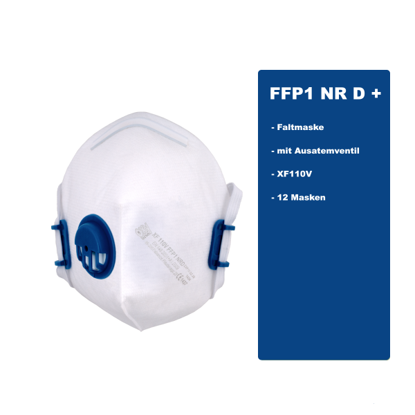 12x OxyLine Atemschutzmaske faltbar FFP1 XF110 NR D mit Ausatemventil - 1 Pack